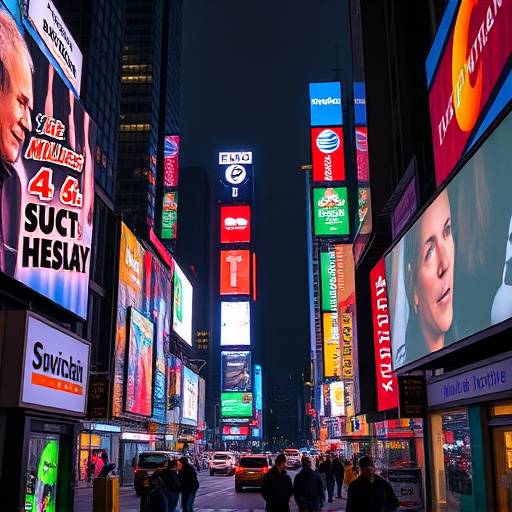 Times Square at night filled with bright lights and billboards