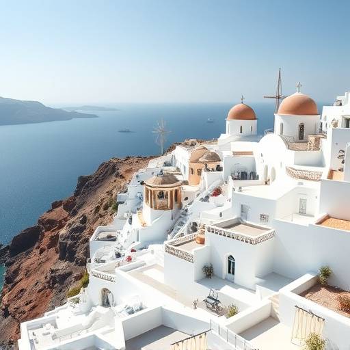 White-washed buildings overlooking the Aegean Sea in Santorini